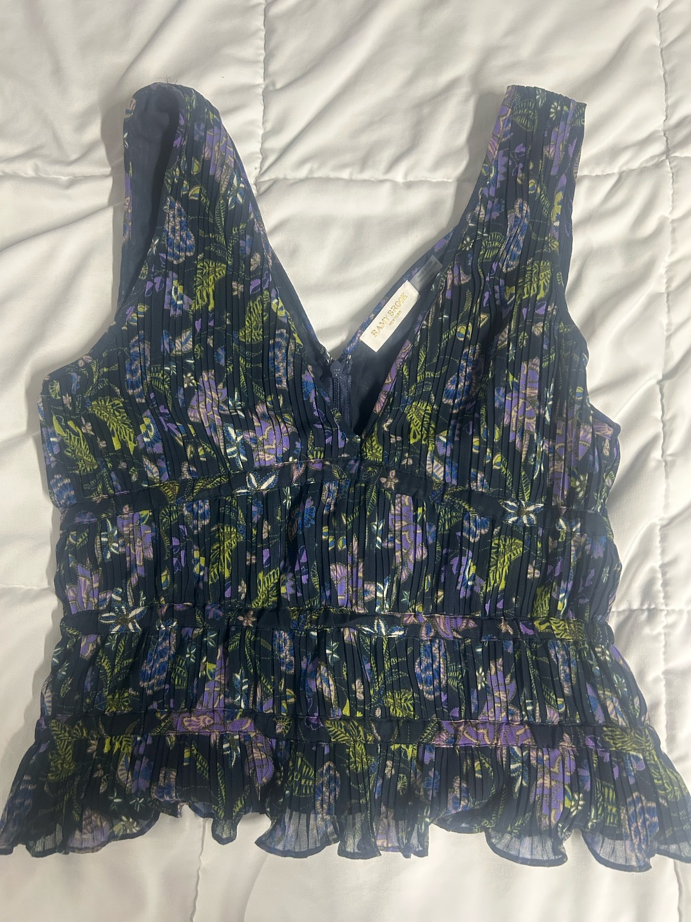 Ramy Brook Mallory Top with Purple and Green Floral Print